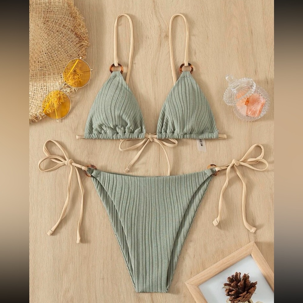 Ring Linked Triangle Tie Side Bikini Swimsuit